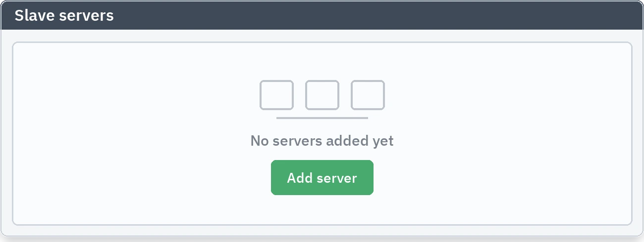Slave devices tab: the first-run state with no server added yet