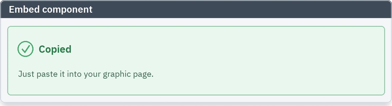 The feedback confirming that the embed component has been copied