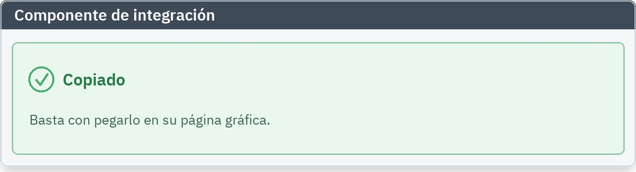 El aviso que confirma que se ha copiado el componente de incrustación