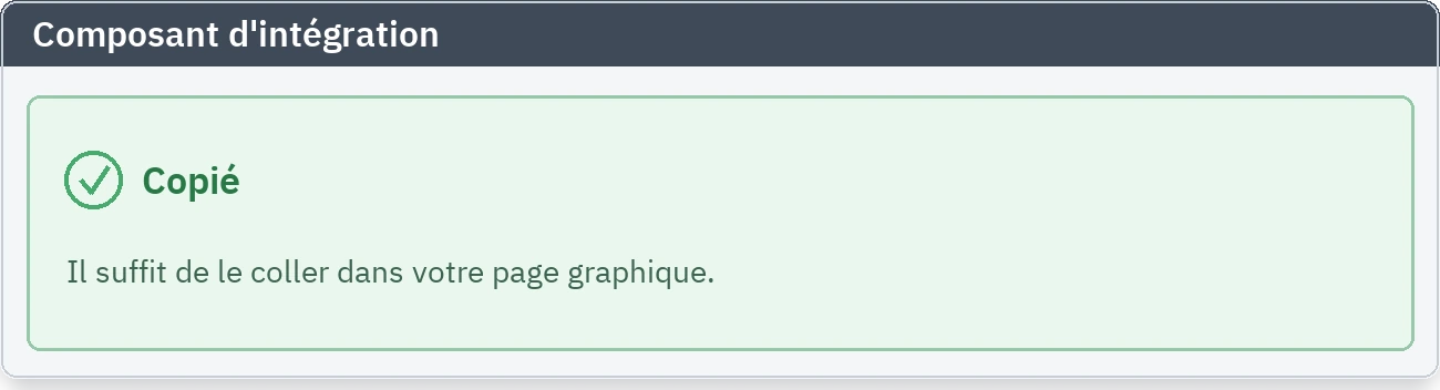 Le message confirmant que le composant d'intégration a été copié