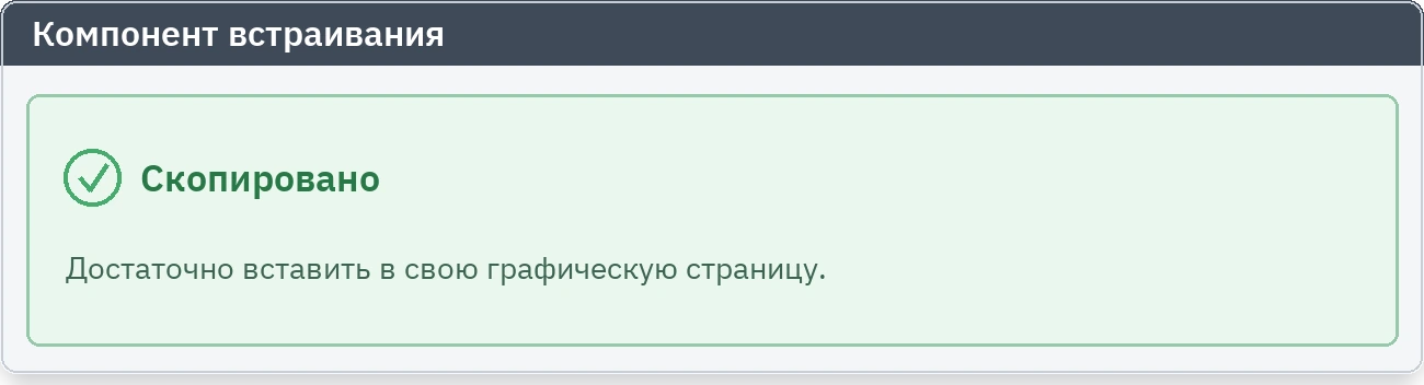 Сообщение о том, что компонент встраивания скопирован