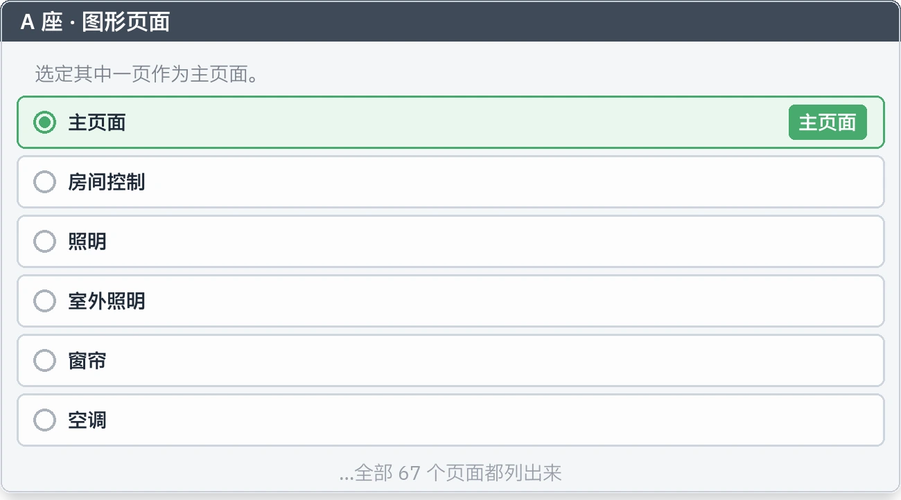 远端服务器的页面列表,以及被标为主页面的那一行