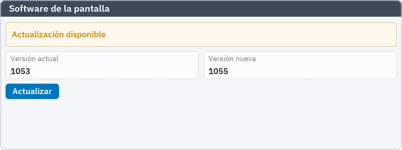 Aviso de versión nueva para el software de la pantalla