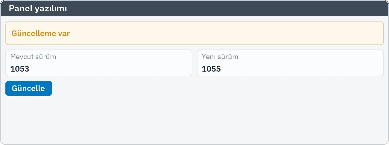 Panel yazılımı için yeni sürüm bildirimi