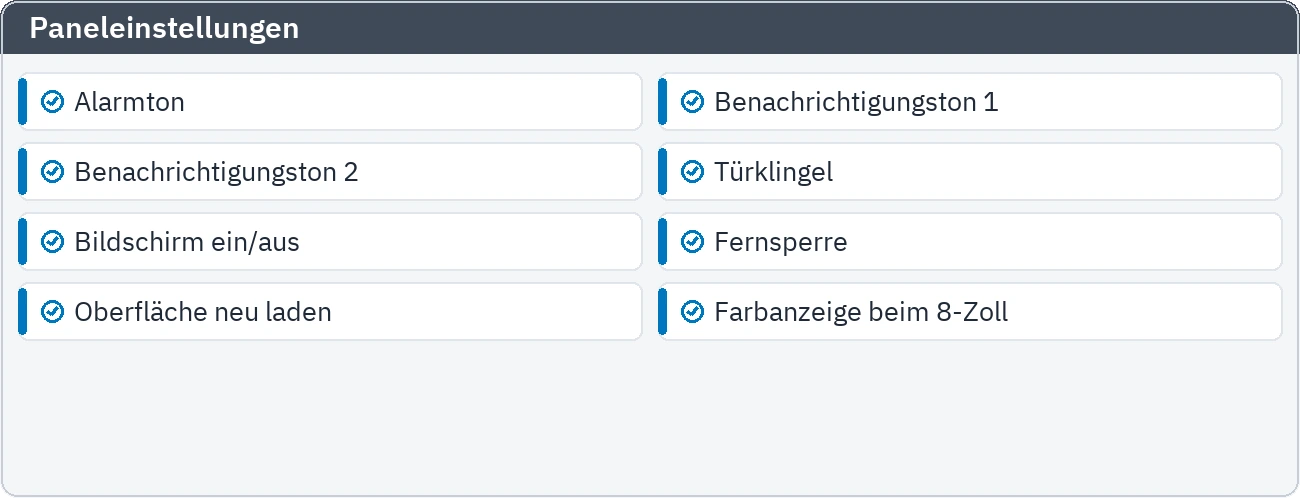 Fenster zur Panelaktualisierung: Netzwerk-, Benutzer- und Paneleinstellungen