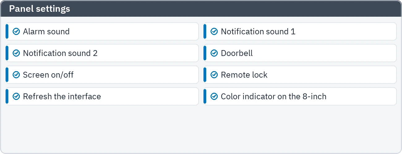 Panel update window: network, user and panel settings