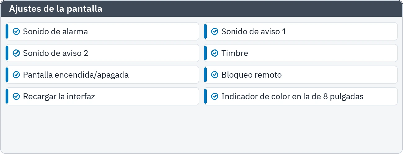 Ventana de actualización de la pantalla: ajustes de red, de usuario y de pantalla