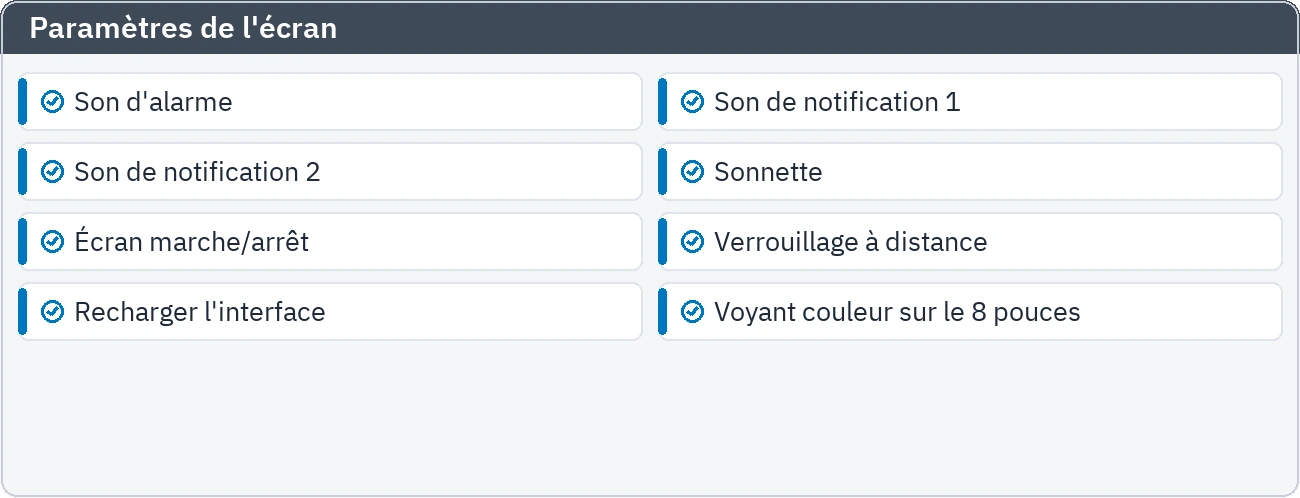 Fenêtre de mise à jour du panneau : réglages réseau, utilisateur et panneau