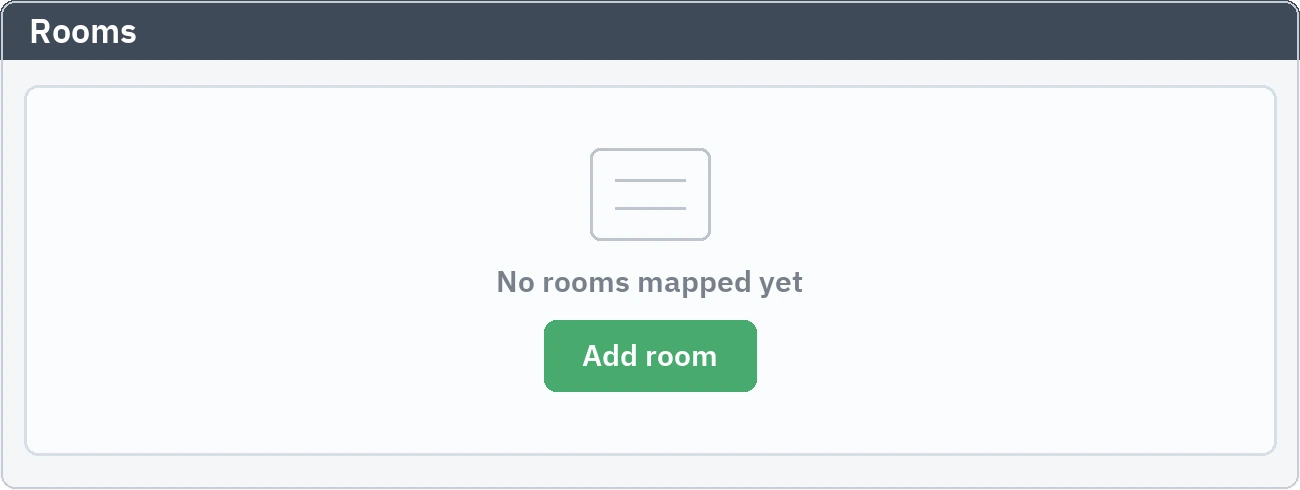 Rooms tab: the first-run state with no room mapped yet