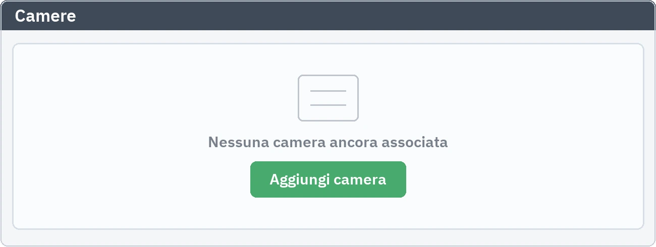 Scheda delle camere: lo stato di primo avvio, con nessuna camera ancora associata