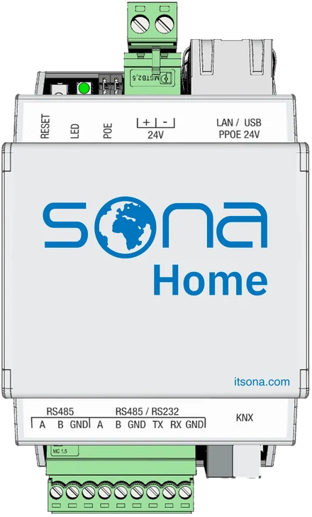 خادم الأتمتة Sona Home، جهاز يُركَّب على قضيب DIN