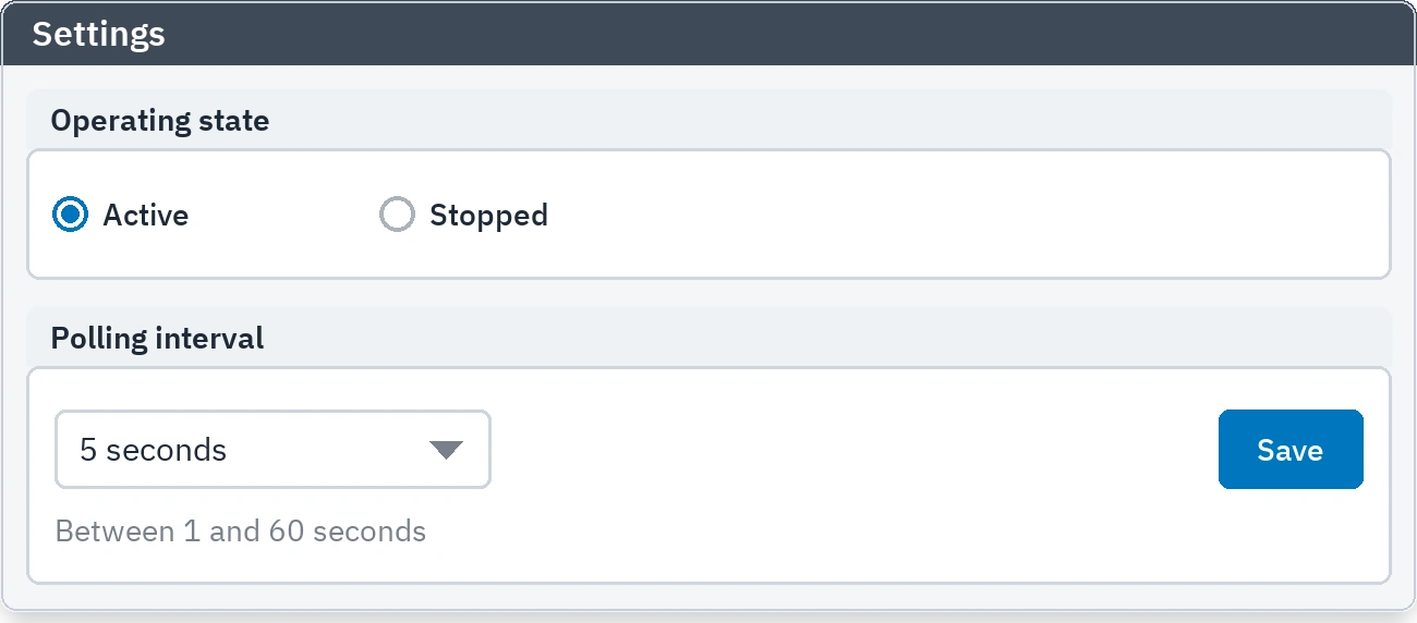 Settings: running state and polling interval