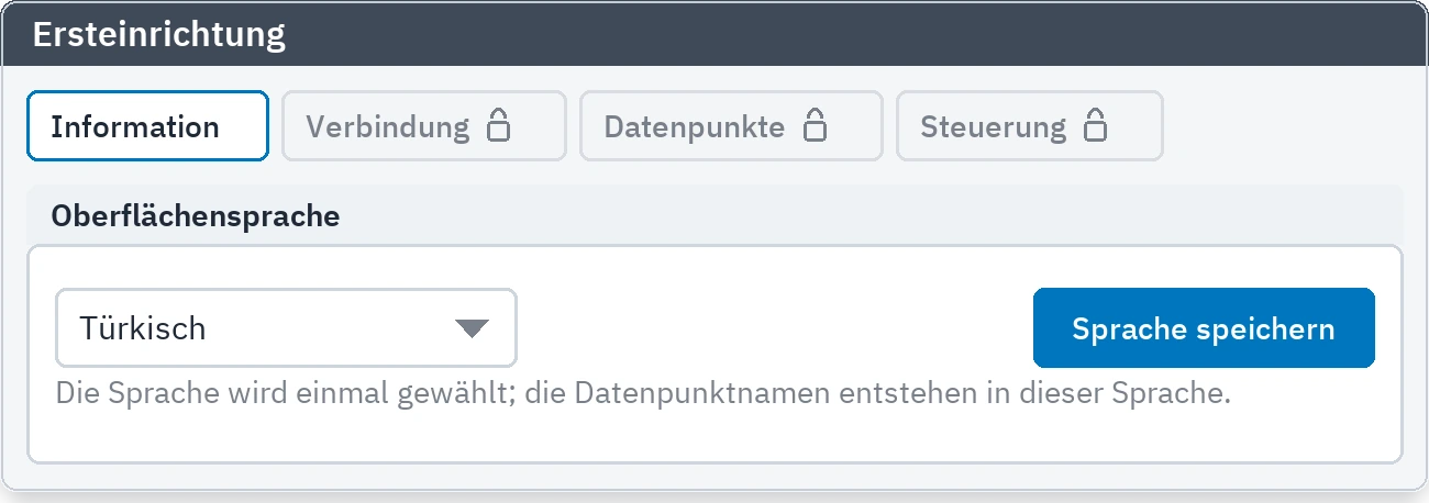 Erster Start: die Reiter bleiben gesperrt, bis eine Sprache gewählt ist