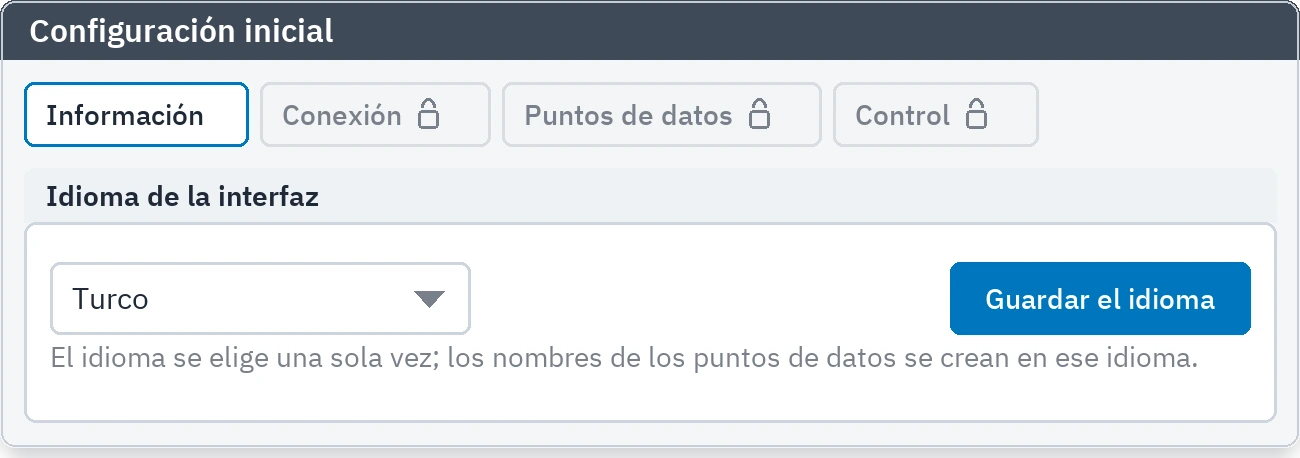 Primer arranque: las pestañas siguen bloqueadas hasta elegir un idioma