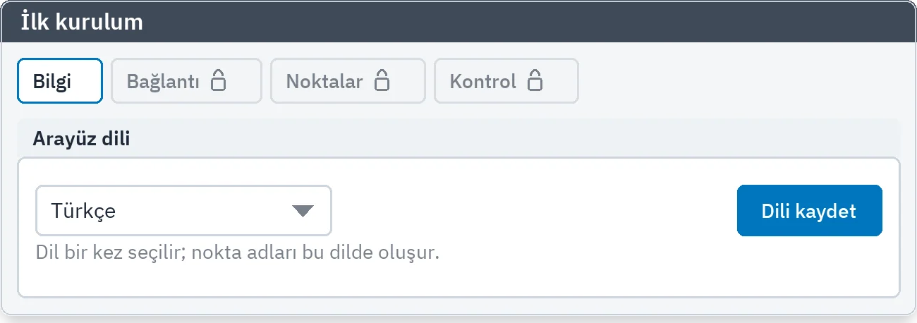 İlk kurulum: dil seçimi yapılmadan sekmeler kilitli