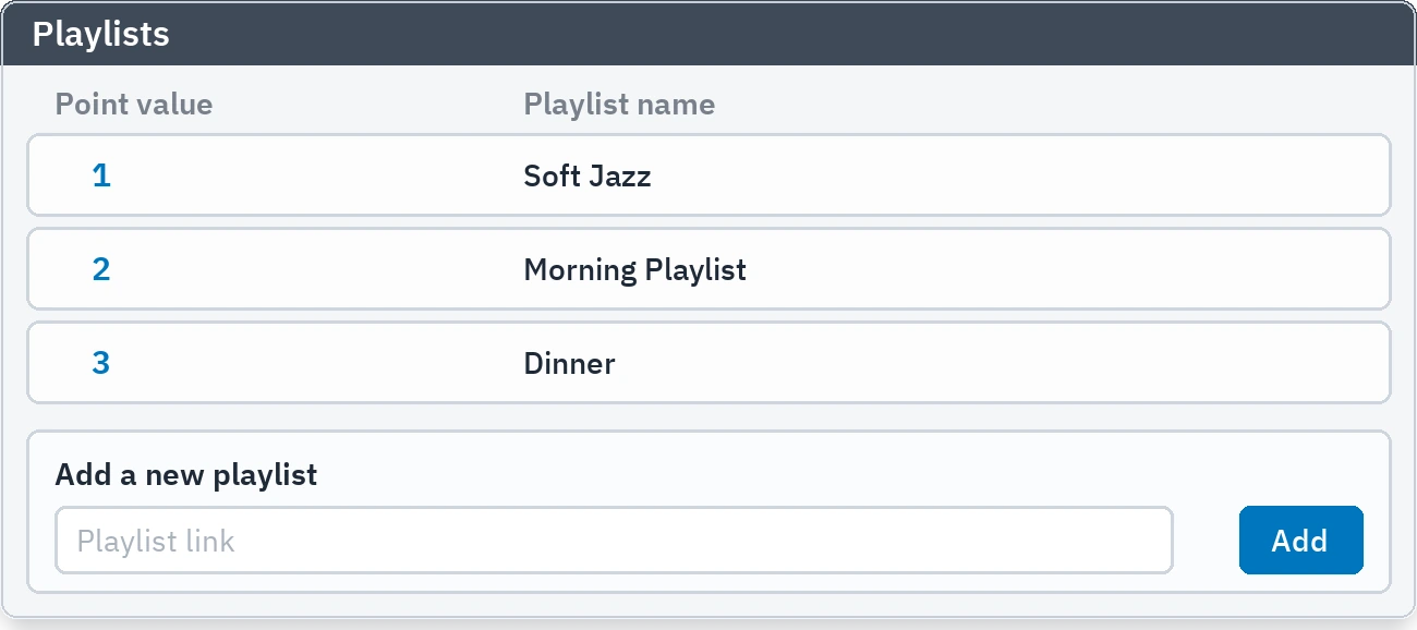 Playlists: defined lists and the add row