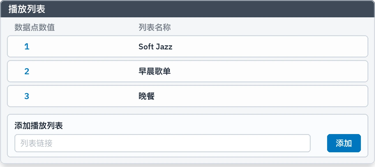 播放列表：已定义的列表和一行添加