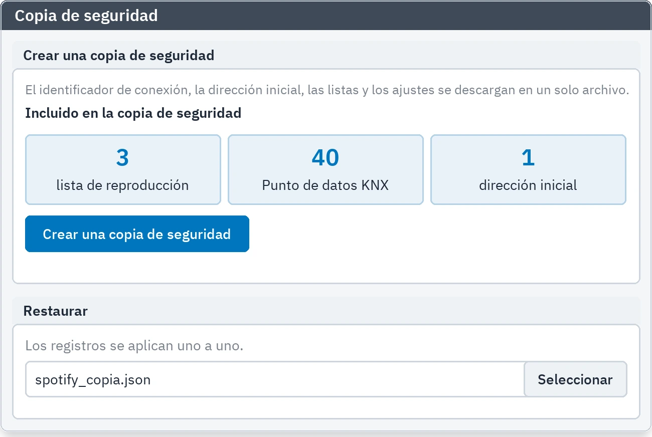 Copia de seguridad: fichas de copia y de restauración