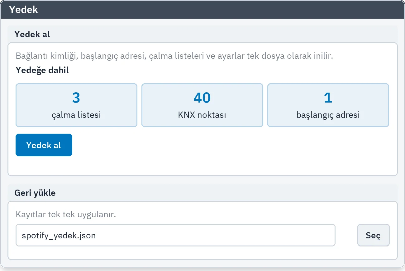 Yedekleme: yedek alma ve geri yükleme kartları