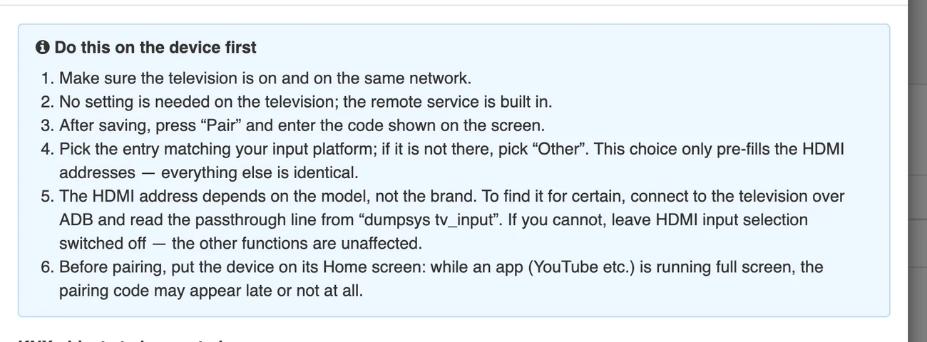 The preparation box inside the application: what to do on the device first, as a numbered list
